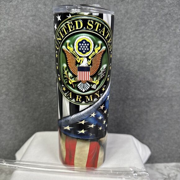 Handmade Other - U.S. ARMY 20oz Tumbler Flag Hand United States E Pluribus Unum Metal Double Wall